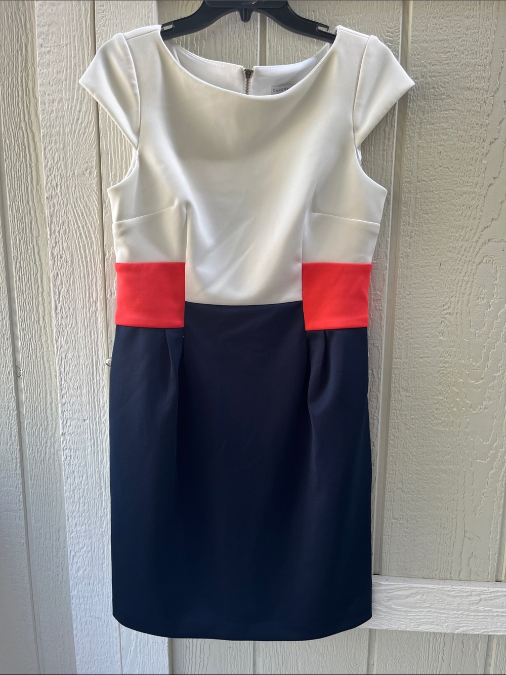 Sandra Darren White, Navy & Coral Colorblock Sheath